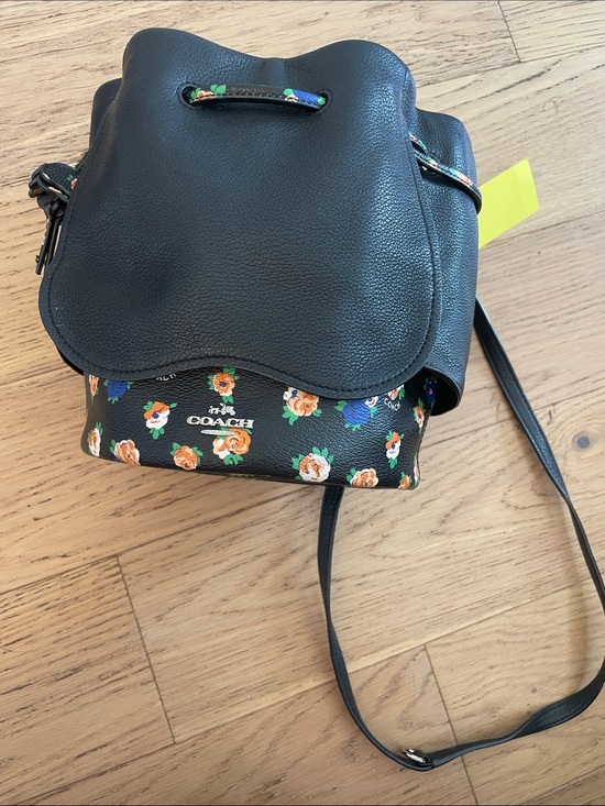 Coach Handbags - Coach Black Pebbled Leather Floral Bucket Crossbody Bag